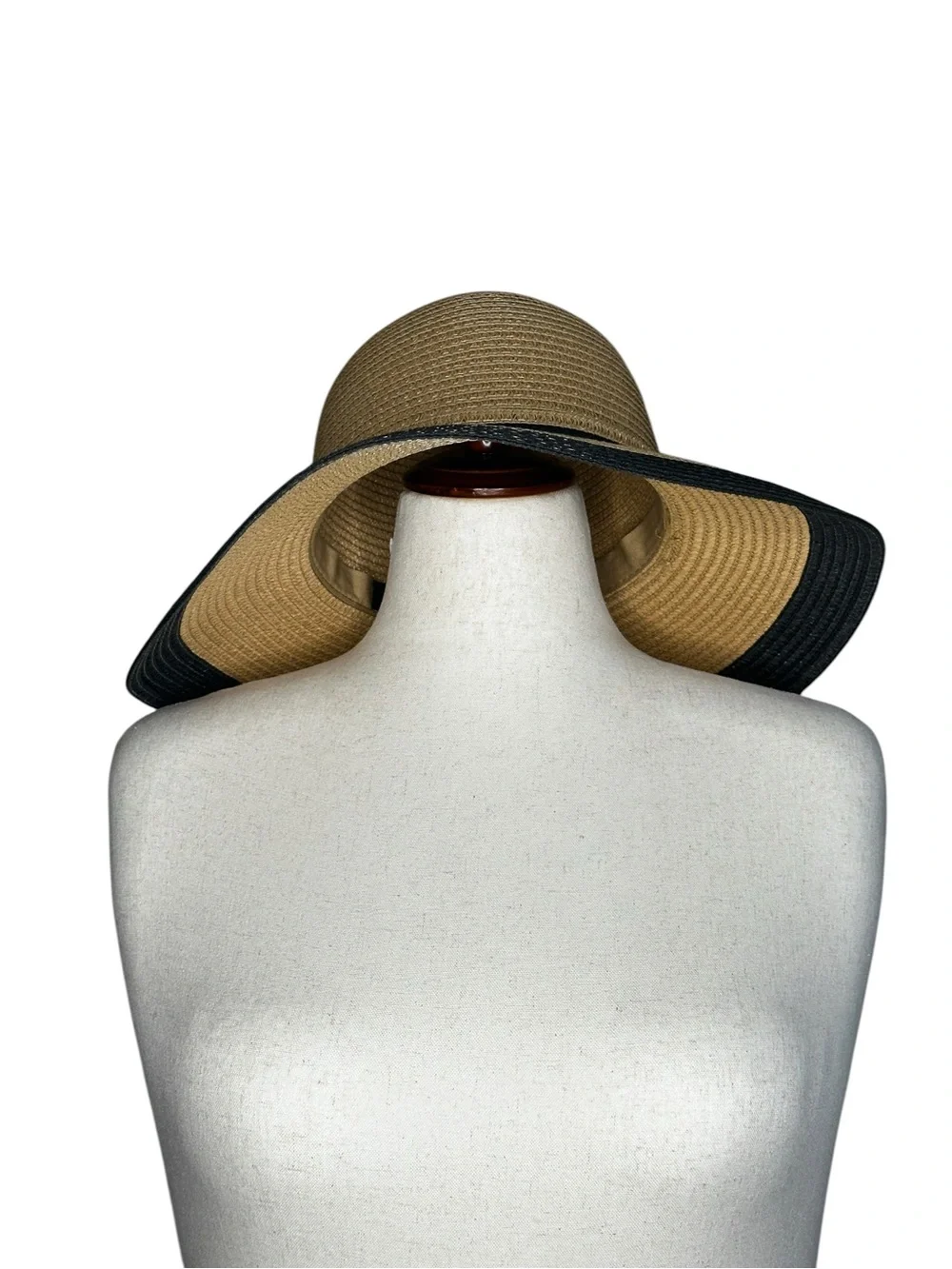 Wide Brim Straw Sun Hat with Black Trim - Women's Beach Hat
